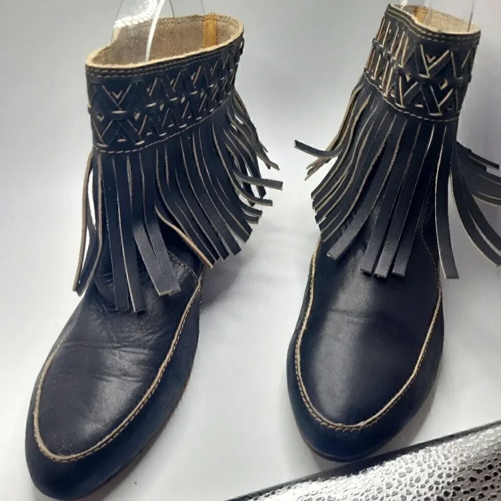 Latigo Anthropologie Jig Adobe Black Leather Fringe 